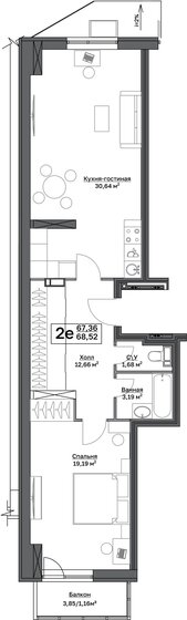 68,5 м², 1-комнатная квартира 8 206 727 ₽ - изображение 1