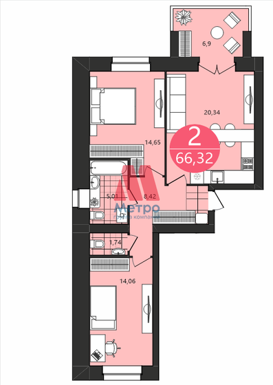 66,3 м², 2-комнатная квартира 7 090 000 ₽ - изображение 41