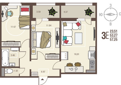 61 м², 2-комнатная квартира 5 450 000 ₽ - изображение 128