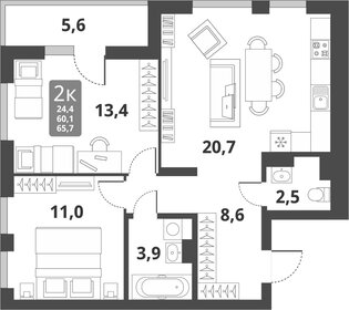 Квартира 65,7 м², 3-комнатная - изображение 1