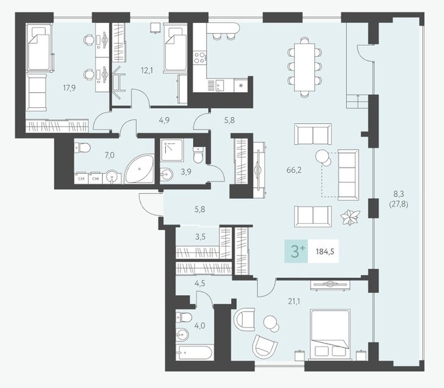 184,5 м², 4-комнатная квартира 18 480 000 ₽ - изображение 23