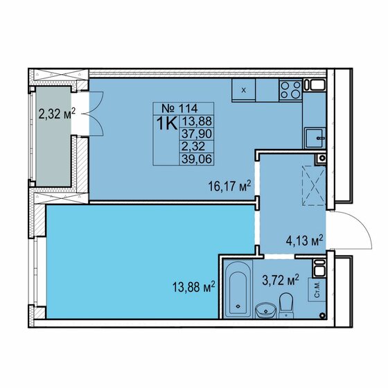 39,1 м², 1-комнатная квартира 7 060 000 ₽ - изображение 1