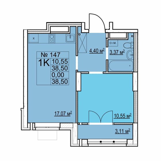 38,5 м², 1-комнатная квартира 5 900 000 ₽ - изображение 1