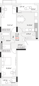 Квартира 66,5 м², 2-комнатная - изображение 1