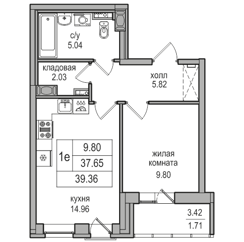 37,7 м², 1-комнатная квартира 8 604 096 ₽ - изображение 28