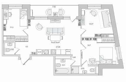 Квартира 91,1 м², 3-комнатная - изображение 1