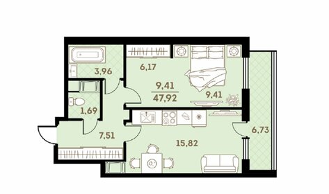 Квартира 51,3 м², 1-комнатная - изображение 1