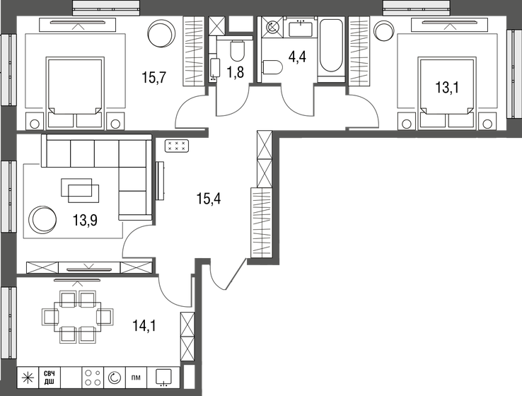 77,8 м², 3-комнатная квартира 25 051 600 ₽ - изображение 19