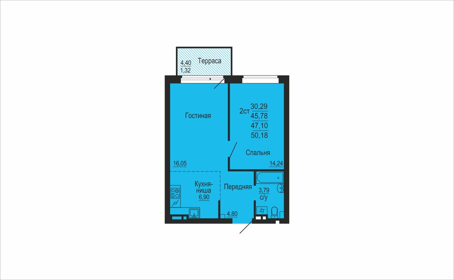 47,1 м², 1-комнатная квартира 6 310 000 ₽ - изображение 1