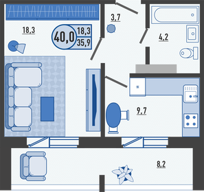 Квартира 40 м², 1-комнатная - изображение 1