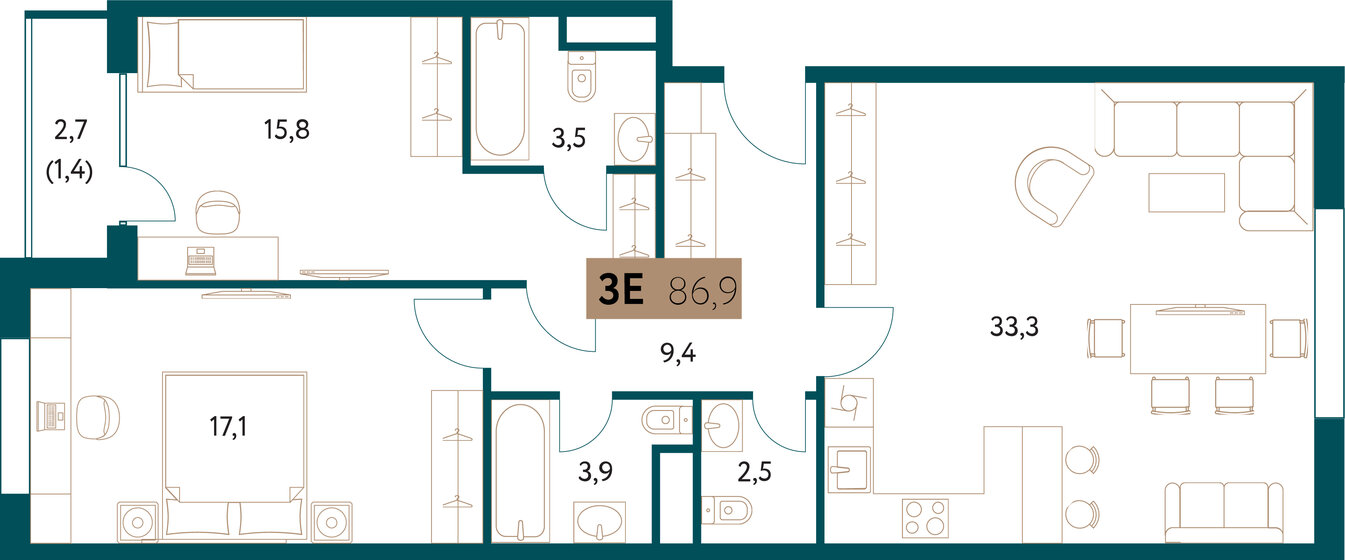 87,4 м², 3-комнатная квартира 44 424 100 ₽ - изображение 29