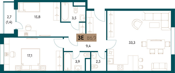 89,8 м², 3-комнатная квартира 44 679 724 ₽ - изображение 34