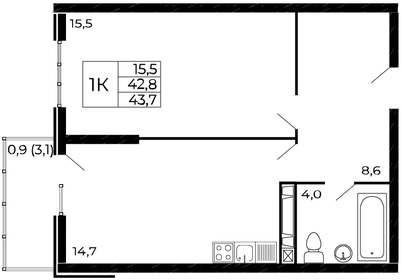 44,1 м², 1-комнатная квартира 5 261 130 ₽ - изображение 12