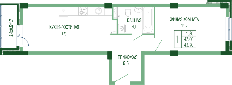 44,3 м², 1-комнатная квартира 8 800 000 ₽ - изображение 16