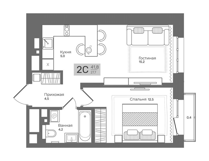 41,8 м², 1-комнатная квартира 6 600 000 ₽ - изображение 1