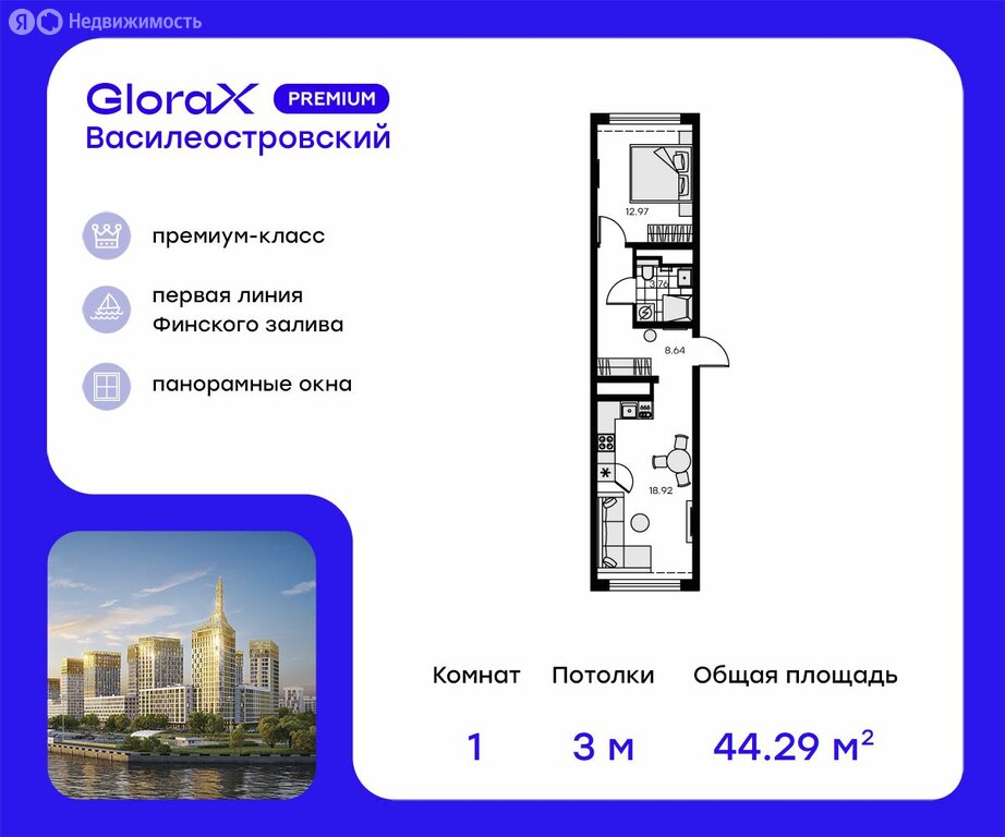 Варианты планировок ЖК GloraX Premium Василеостровский - планировка 5