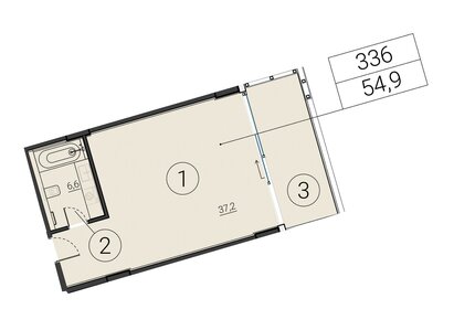 Квартира 54,9 м², 1-комнатные - изображение 1