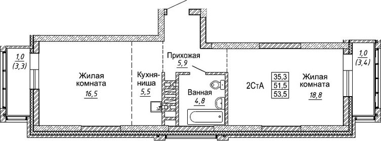 Квартира 53,5 м², 1-комнатная - изображение 2