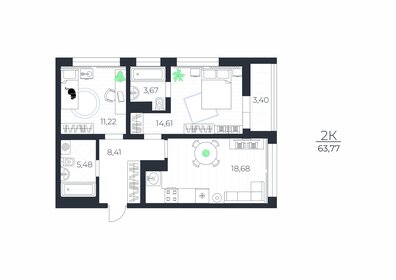 Квартира 65,5 м², 2-комнатная - изображение 1