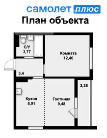 Квартира 40,6 м², 2-комнатная - изображение 1