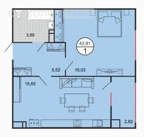 Квартира 44 м², 1-комнатная - изображение 4