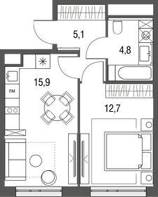 Квартира 38,4 м², 1-комнатная - изображение 1