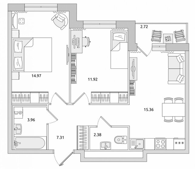 55,9 м², 2-комнатная квартира 8 776 000 ₽ - изображение 31