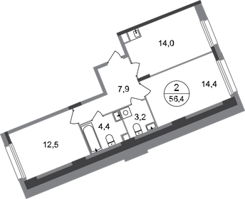 Квартира 56,4 м², 2-комнатная - изображение 1