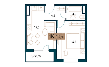 Квартира 40,4 м², 1-комнатная - изображение 1