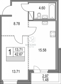 Квартира 42,7 м², 1-комнатная - изображение 1