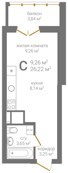 26,2 м², квартира-студия 7 367 820 ₽ - изображение 11