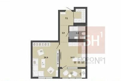 Квартира 49,4 м², 1-комнатные - изображение 1