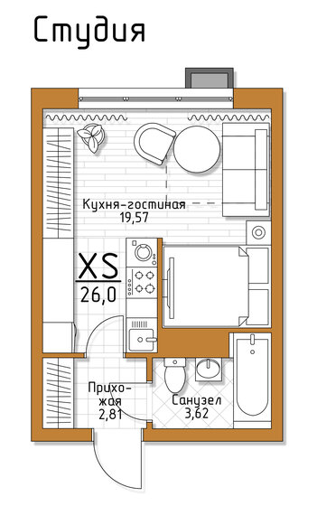 26 м², квартира-студия 2 366 000 ₽ - изображение 22