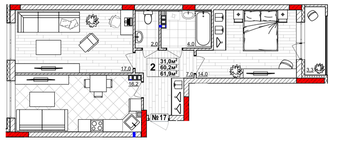 61,9 м², 2-комнатная квартира 8 500 000 ₽ - изображение 29