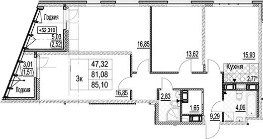 Квартира 85,1 м², 3-комнатная - изображение 1