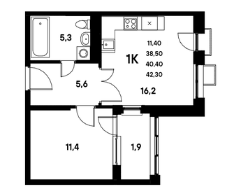 Квартира 40,4 м², 1-комнатная - изображение 1