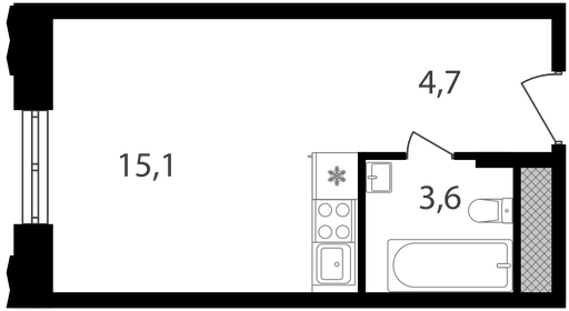 Квартира 23,4 м², студия - изображение 1