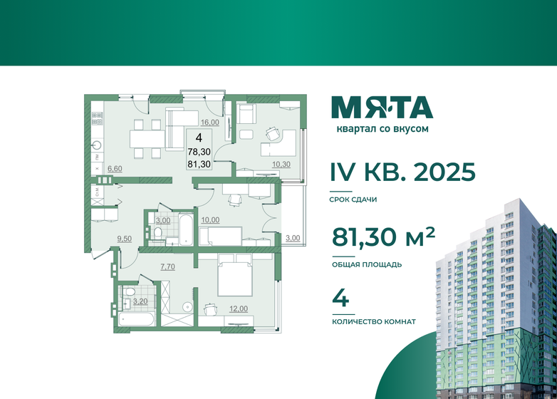 78,3 м², 4-комнатная квартира 8 847 900 ₽ - изображение 1