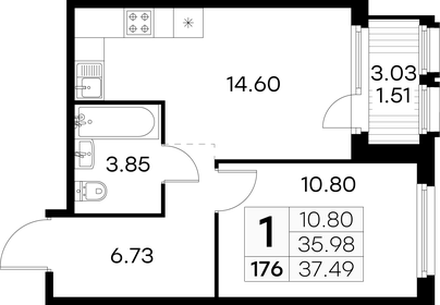 37,5 м², 1-комнатная квартира 6 449 999 ₽ - изображение 1