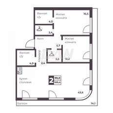 Квартира 96 м², 2-комнатная - изображение 1