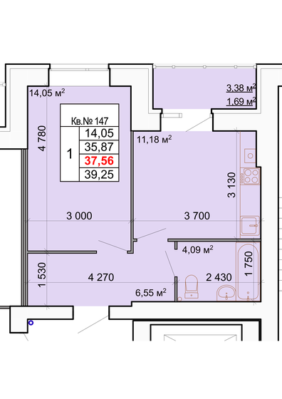 37,6 м², 1-комнатная квартира 3 981 360 ₽ - изображение 1