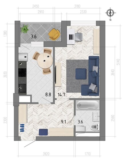 38,3 м², 1-комнатная квартира 3 257 415 ₽ - изображение 1