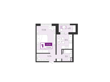 34,9 м², 1-комнатная квартира 2 407 410 ₽ - изображение 13