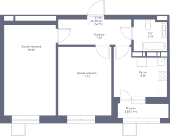 57,7 м², 2-комнатная квартира 11 645 300 ₽ - изображение 67