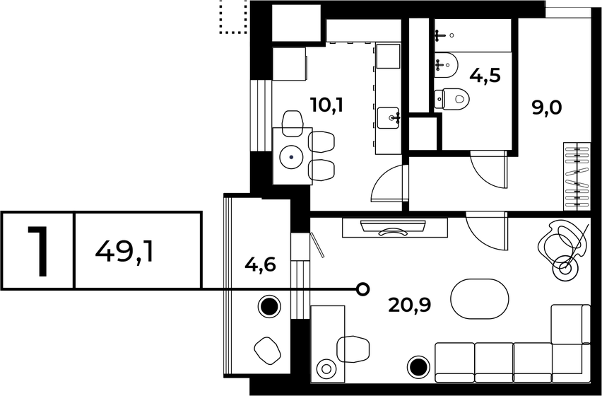 49 м², 1-комнатная квартира 23 890 118 ₽ - изображение 1