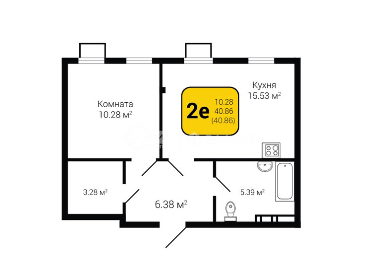 40,9 м², 1-комнатная квартира 4 086 000 ₽ - изображение 1