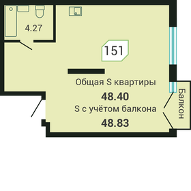 Квартира 48,8 м², студия - изображение 1