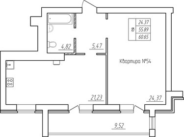 Квартира 60,7 м², 1-комнатная - изображение 1