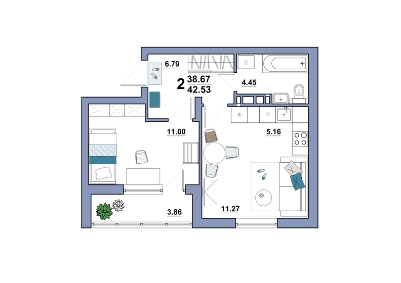 42,5 м², 2-комнатная квартира 3 752 640 ₽ - изображение 1