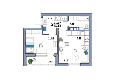 47 м², 2-комнатная квартира 3 000 000 ₽ - изображение 75